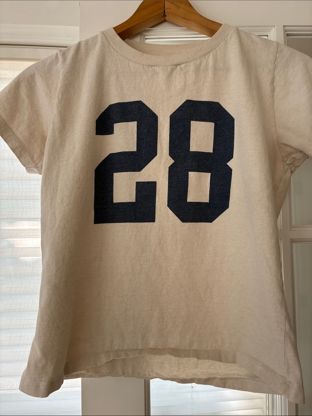 Brandy Melville Cream Short-Sleeve Tee with Navy 28 Graphic
